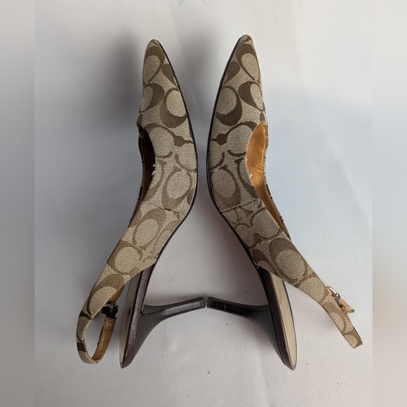 COACH Heel Women Sandals Pointed Tip Size 10 Monochrome Cream And Brown Colors - Picture 7 of 10